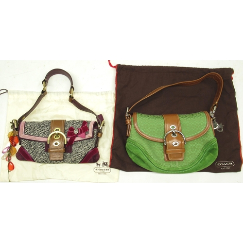 252 - Coach Soho tweed demi flip mini bag and Coach Soho buckle bag, green suede