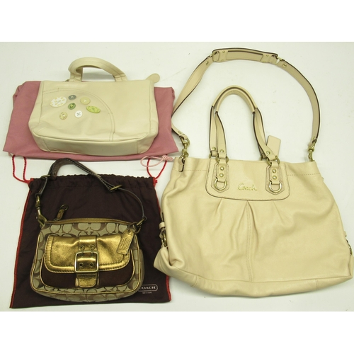 254 - Coach special edition signature gold metallic leather handbag, Coach Ashley cream leather handbag an... 