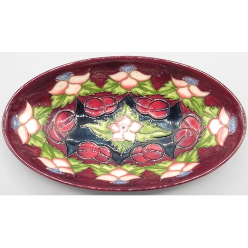 Moorcroft Pottery: 'Morello Cherry' design oval dish by Rachel Bishop for M.C.C., L23cm