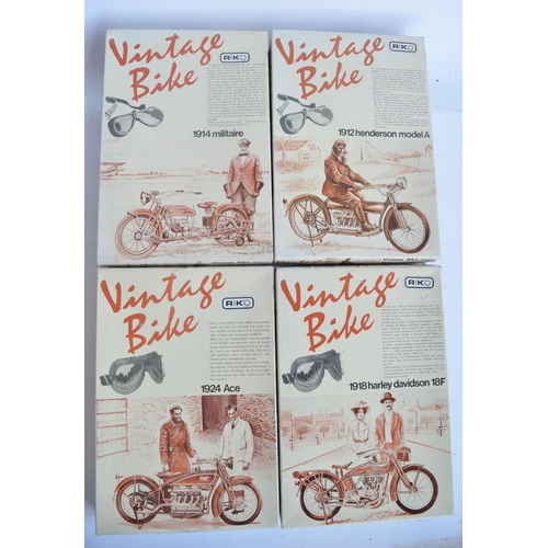 59 - Four 1/16 scale Vintage Bike Series plastic model motorcycle kits from Aoshima to include 1912 Hende... 