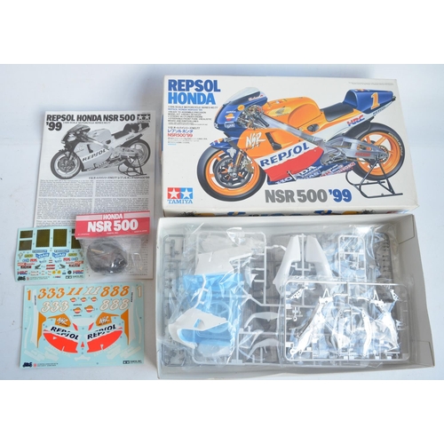 62 - Two unbuilt 1/12 scale racing Honda motorcycle plastic model kits from Tamiya to include 14077 Repso... 