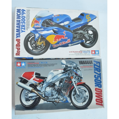 63 - Two unbuilt 1/12 scale racing Yamaha motorcycle plastic model kits from Tamiya to include 14076 Red ... 