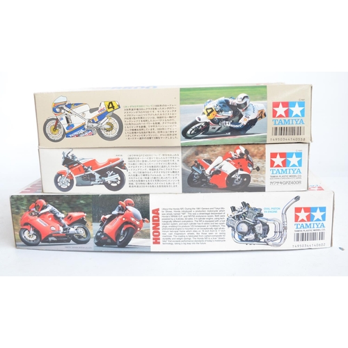 65 - Three unbuilt 1/12 scale plastic model motorcycle kits from Tamiya to include 14060 Honda NR, 1445 K... 