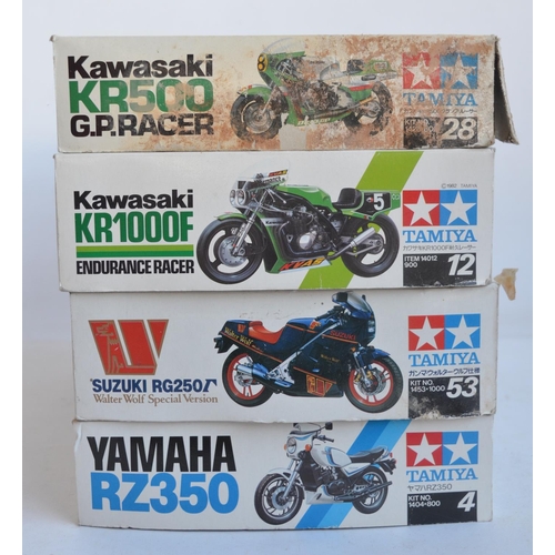 66 - Four unbuilt 1/12 scale plastic model motorcycle kits from Tamiya to include 14012 Kawasaki KR1000F ... 