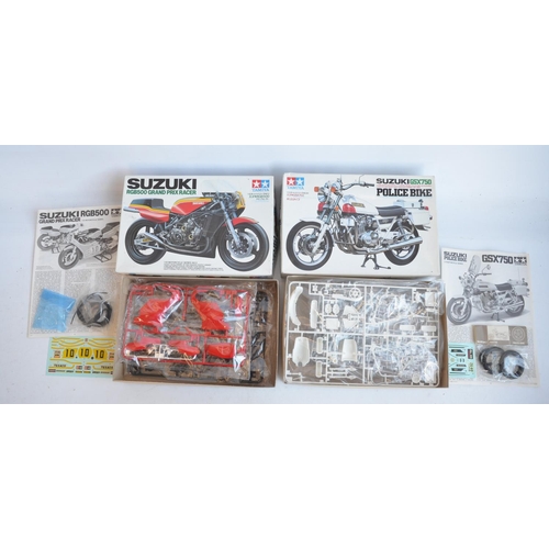 67 - Four unbuilt 1/12 scale plastic model motorcycle kits from Tamiya to include 14009 Suzuki RGB500 Tea... 