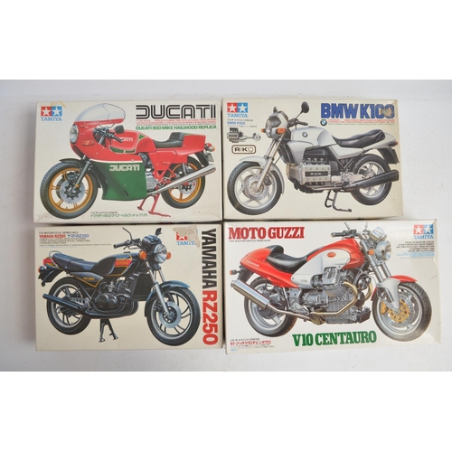 68 - Four unbuilt 1/12 scale plastic model motorcycle kits from Tamiya to include 14069 Moto Guzzi V10 Ce... 