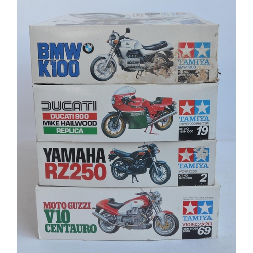 68 - Four unbuilt 1/12 scale plastic model motorcycle kits from Tamiya to include 14069 Moto Guzzi V10 Ce... 