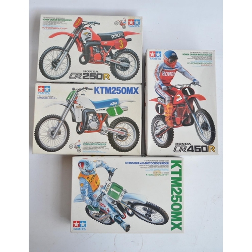 70 - Four 1/12 scale plastic model motorcycle kits from Tamiya to include 1451 KTM250MX with motocross ri... 