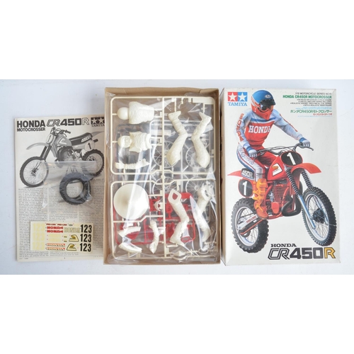 70 - Four 1/12 scale plastic model motorcycle kits from Tamiya to include 1451 KTM250MX with motocross ri... 