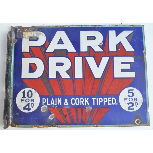 61 - Double sided plate steel enamel advertising sign for Park Drive Plain & Cork Tipped Cigarettes with ... 