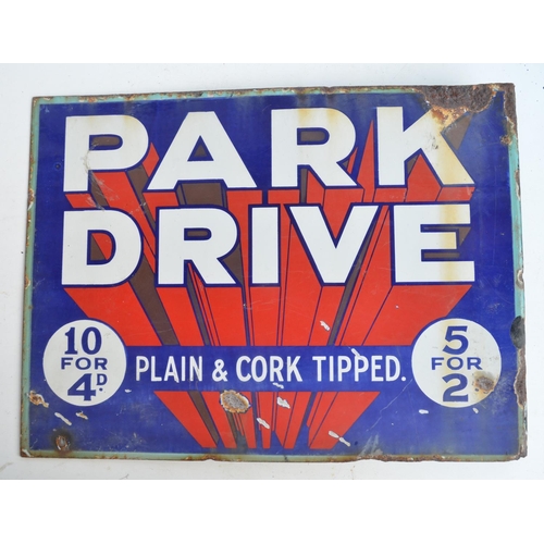 61 - Double sided plate steel enamel advertising sign for Park Drive Plain & Cork Tipped Cigarettes with ... 