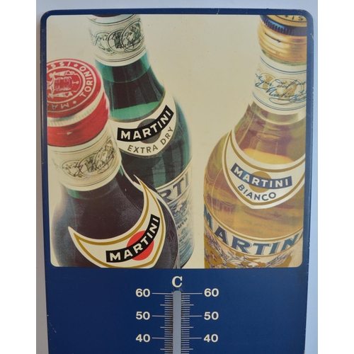 66 - Single sided lipped pressed steel plate printed (not enamel) Martini advertising sign with thermomet... 