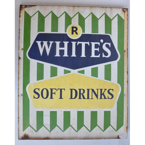 68 - Single sided plate steel enamel advertising sign for R White's Soft Drinks with right angled attachm... 