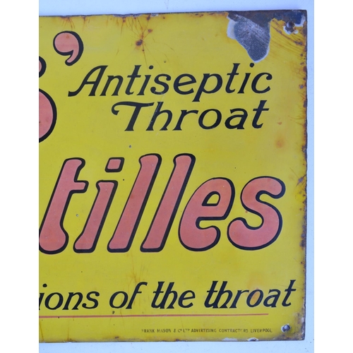 74 - Single sided plate steel enamel advertising sign for Evans Antiseptic Throat Pastilles, 61x27.8cm