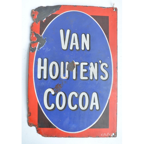 75 - Single sided plate steel enamel advertising sign for Van Houten's Cocoa, 25.5x38.1cm