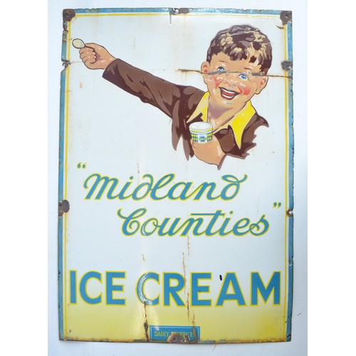 71 - Single sided plate steel enamel advertising sign for Midland Counties Ice Cream, 87.5x61cm