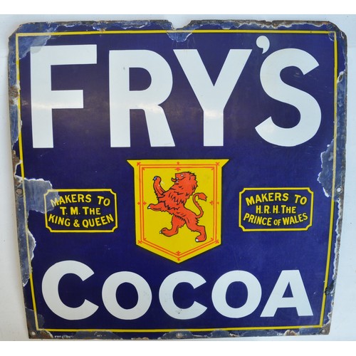 72 - Single sided plate steel enamel advertising sign for Fry's Cocoa (some restoration to artwork, see p... 