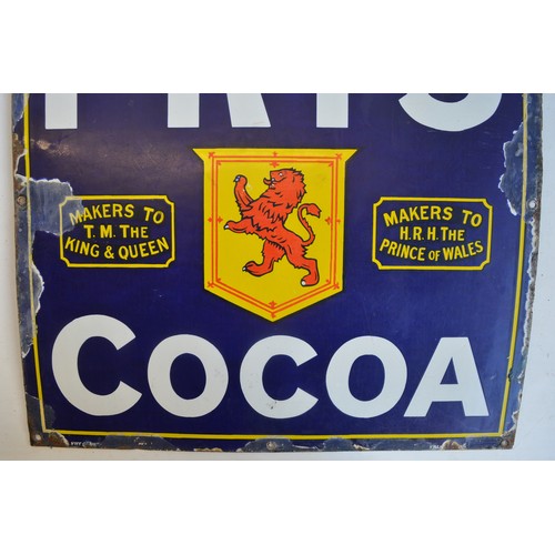 72 - Single sided plate steel enamel advertising sign for Fry's Cocoa (some restoration to artwork, see p... 