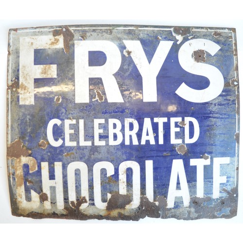 73 - Single sided plate steel enamel advertising sign for Fry's Celebrated Chocolate, 61x52cm