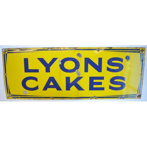 76 - Single sided plate steel enamel advertising sign for Lyons' Cakes, 122x45.5cm