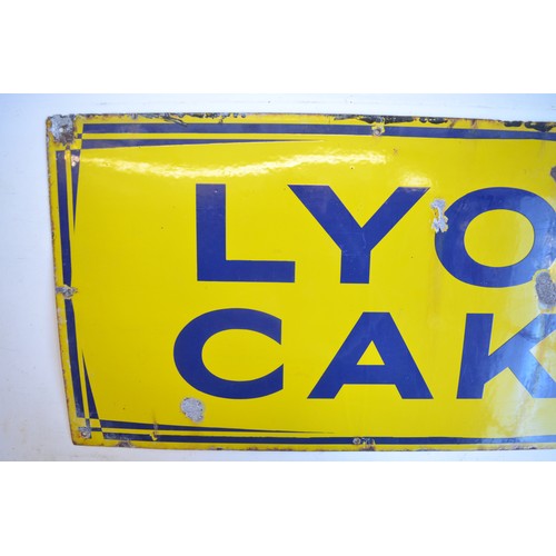 76 - Single sided plate steel enamel advertising sign for Lyons' Cakes, 122x45.5cm