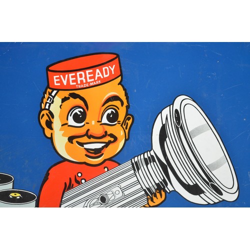 77 - Large enamel steel plate advertising sign for Eveready Flashlights, Batteries and Bulbs, 182.5x91.2c... 