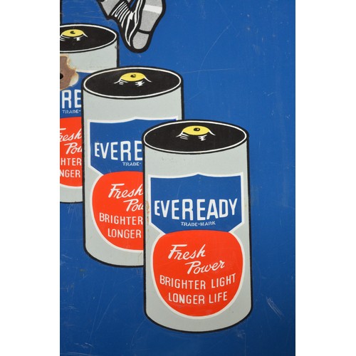 77 - Large enamel steel plate advertising sign for Eveready Flashlights, Batteries and Bulbs, 182.5x91.2c... 