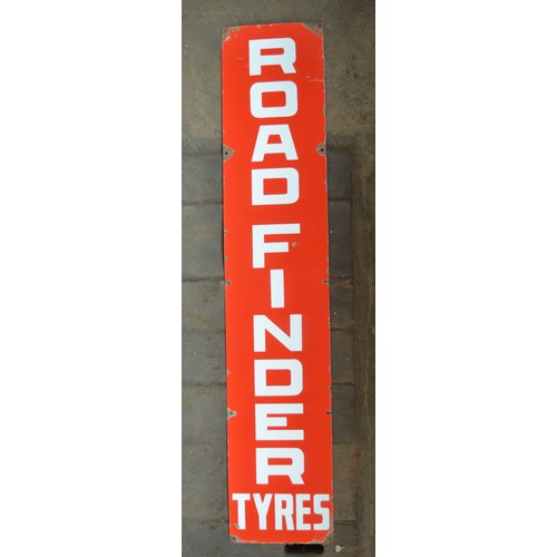 78 - Enamel steel plate advertising sign for Road Finder Tyres, 152.5x30.5cm