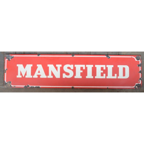 80 - Lipped enamel steel plate advertising sign for Mansfield, 181.5x44.2cm