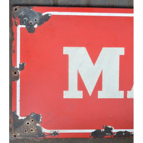 80 - Lipped enamel steel plate advertising sign for Mansfield, 181.5x44.2cm