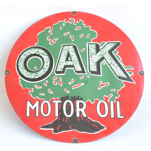 85 - Circular enamel steel plate advertising sign for Oak Motor Oil, diameter 76cm