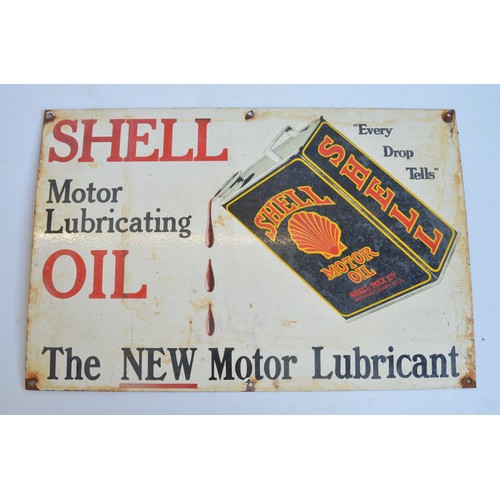 87 - Enamel steel plate advertising sign for Shell Motor Lubricating Oil, 50x33cm