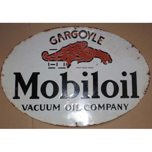 89 - Single sided enamel oval sign 'Gargoyle Mobiloil Vacuum Oil Company'. 54cm x 36cm