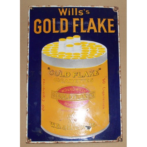 92 - Single sided enamel sign 'Wills GOLDEN FLAKE' cigarettes 34cmx51cm