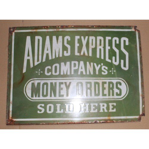 94 - Single sided enamel sign 'ADAMS EXPRESS MONEY ORDERS' 45cmX33cm