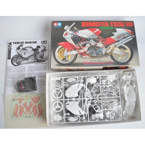 72 - Five unbuilt 1/12 scale plastic model motorcycle kits to include Tamiya 14062 Bimota Tesi 1D 906SR, ... 