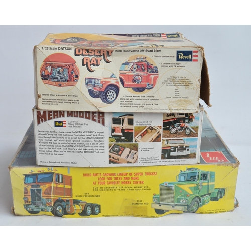 81 - Three unbuilt 1/25 scale plastic model vehicles to include rare and long since discontinued late 70'... 