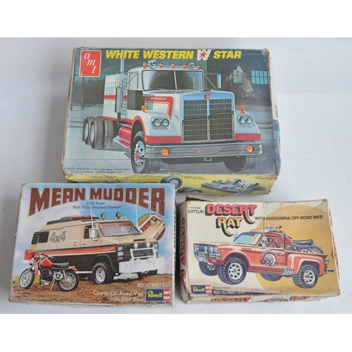 81 - Three unbuilt 1/25 scale plastic model vehicles to include rare and long since discontinued late 70'... 