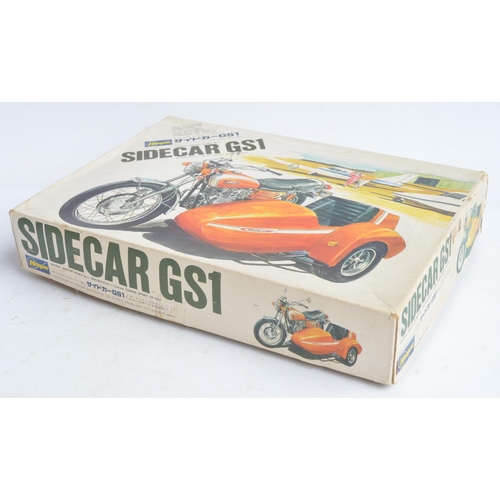 84 - Rare vintage 1/10 scale Hasegawa Sidecar GS1 Yamaha Sport XS650 plastic model kit. Contents checked ... 