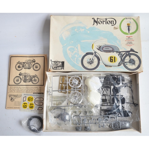 86 - Three 1/9 scale Norton motorbike model kits from Protar to include an unopened 500cc (box good, wrap... 