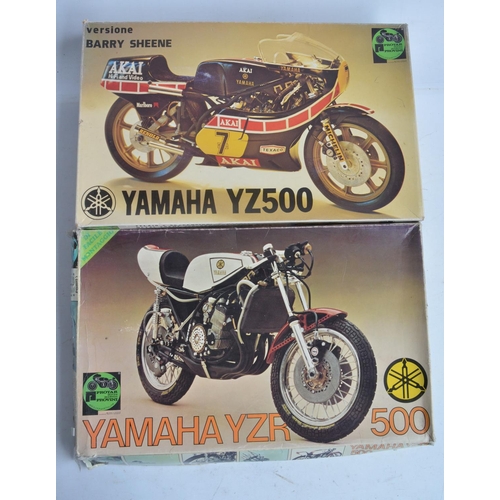 91 - Two unbuilt 1/9 scale Yamaha motorbike plastic model kits from Protar to include a YZ500 Barry Sheen... 