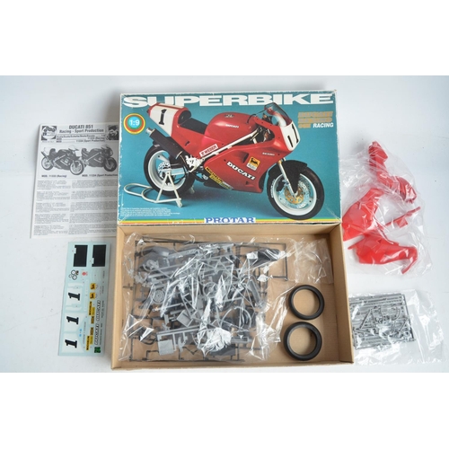 95 - Three unbuilt 1/9 scale plastic motorbike model kits from Protar to include a Ducati Desmo 851 Racin... 