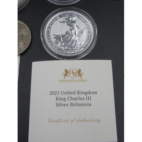 717 - Harrington & Byrne 2023 UK King Charles III Silver Britannia with COA,  Harrington & Byrne 2021 Quee... 