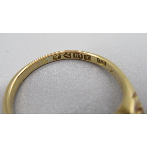 157 - 18ct yellow gold ring set with diamonds and rubies, stamped 18, size K, 3.6g, and a platinum solitai... 