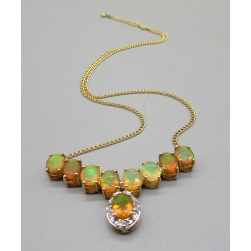 211 - 9ct yellow gold necklace set with Ethiopian opal and diamond, stamped 9k, 8.3g, L50cm, limited editi... 