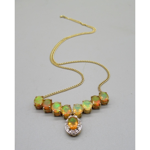 211 - 9ct yellow gold necklace set with Ethiopian opal and diamond, stamped 9k, 8.3g, L50cm, limited editi... 