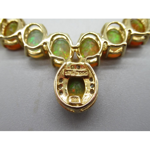 211 - 9ct yellow gold necklace set with Ethiopian opal and diamond, stamped 9k, 8.3g, L50cm, limited editi... 