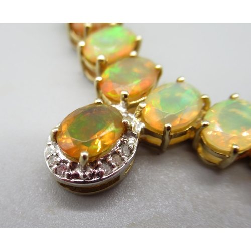 211 - 9ct yellow gold necklace set with Ethiopian opal and diamond, stamped 9k, 8.3g, L50cm, limited editi... 