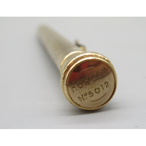 216 - Possibly of Masonic interest - 9ct yellow gold retractable pencil, engraved with name F.W Akeroyd Es... 