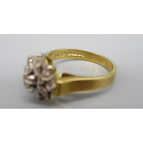 7 - 18ct yellow gold diamond cluster ring stamped 750, size I1/2, 3.7g